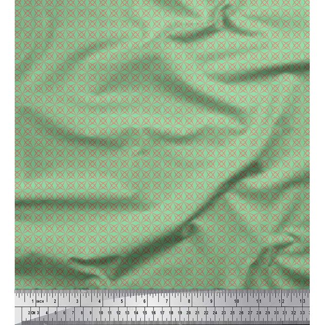 Soimoi Green polyester Crepe Fabric Artistic Geometric Print Fabric by Yard 52 Inch Wide