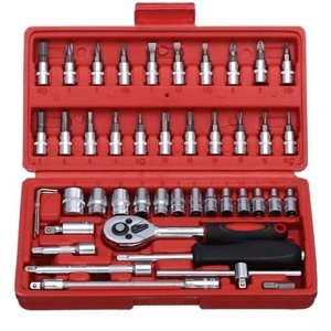 46-In-1 Trousse d'outils polyvalents & Set de socket à tournevis avec outil de précision, poignée ergonomique polyvalente, poignée confortable