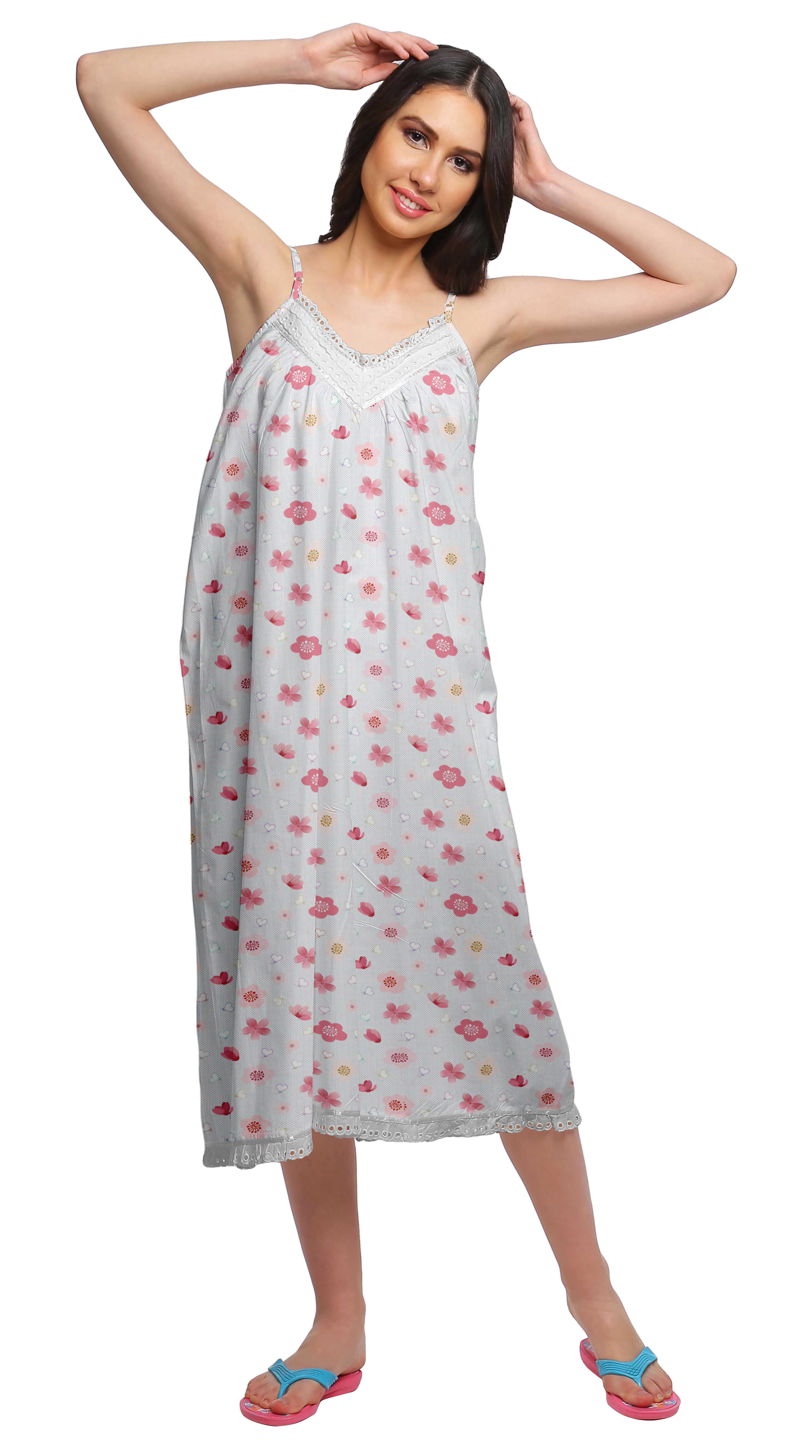 Moomaya Nuisette Sans Manches pour Femmes, Chemise de Nuit en Coton Imprimé