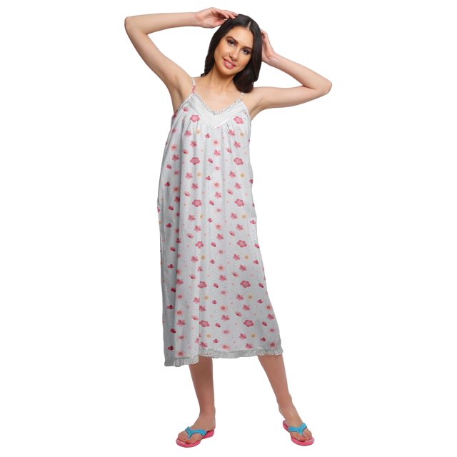 Moomaya Nuisette Sans Manches pour Femmes, Chemise de Nuit en Coton Imprimé