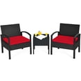 thumbnail image 1 of Patiojoy Ensemble de Patio 3 Pcs Mobilier d'Extérieur en Osier Rotin avec Coussins Rouge, 1 of 6