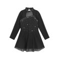 thumbnail image 4 of Sxiwei Kids Girls Long Sleeve Mesh Splice Figure Skating Dress with Rhinestone Keyhole Back Gymnastic Black 16, 4 of 6