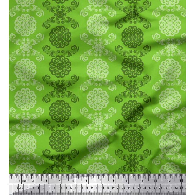 Soimoi Moss Georgette Fabric Damask Ethnic Print Fabric by Yard 42 Inch Wide
