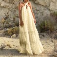 thumbnail image 1 of HKEJIAOI Robe Fleurie pour Femmes Robe d'Anniversaire Mode pour Femmes Bohème Col en V Ample Sans Manches Unie Mi-Mollet Économies Liquidation Beige, 1 of 9