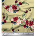 thumbnail image 1 of Soimoi Beige Heavy Satin Fabric Ranunculus & Penoy Floral Print Printed Craft Fabric By the Yard 56 Inch Wide, 1 of 3