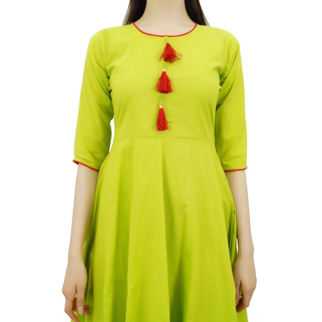 Bimba Kurti Ethnique de Designer pour Femmes, Robe Kurta Anarkali Évasée avec Pompon