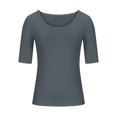 thumbnail image 4 of AherBiu T-Shirts pour Femmes Couleur Unie Manches 1/2 Col Rond Été Ajusté Extensible Confortable Basique, 4 of 6