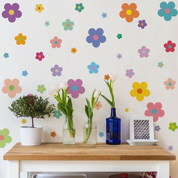 1 Packs Flower Wall Stickers for Room Classroom Decor, Waterproof PVC Wall Decals, Removable Floral Wall Art for Nursery Playroom, Educational Wall Decorations, Colorful Flower Stickers for Home