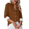 thumbnail image 1 of Besolor Button Down Shirts for Women Solid Color Long Sleeve Colared Tops Loose Office Blouses for Casual Work, 1 of 5