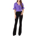 thumbnail image 2 of INSPIRE CHIC Women's Ruffled V Neck Puff Elbow Sleeve Semi-Sheer Chiffon Blouse XS Violet, 2 of 8