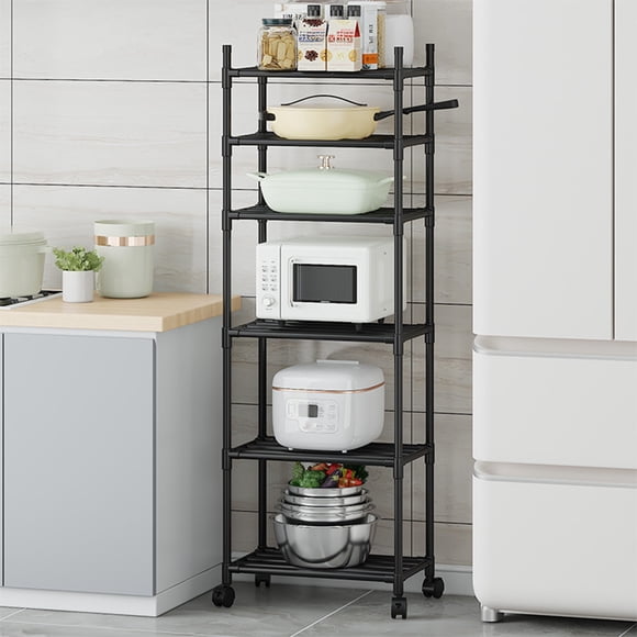 Maplenight 6-Tier Kitchen Storage Trolley with Wheels, Heavy Duty Shelving Unit for Kitchen, Living Room, Bathroom Organizer Black