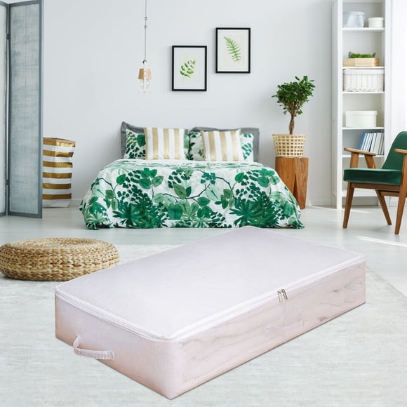 Transparent Fabric Underbed Storage Box, Foldable Blanket Organizer with Reinforced Handles, Moisture Proof Container for Comforters and Clothing