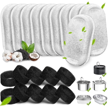 Lot de 20 Filtres pour Fontaine à Eau Chat, Filtres de Remplacement pour Fontaine Chat en Acier Inoxydable 108oz/3.2L& 67oz/2L à Débit d'Eau Réglable, Filtres pour Fontaine à Eau Chien (10 Filtres& 10 Éponges)