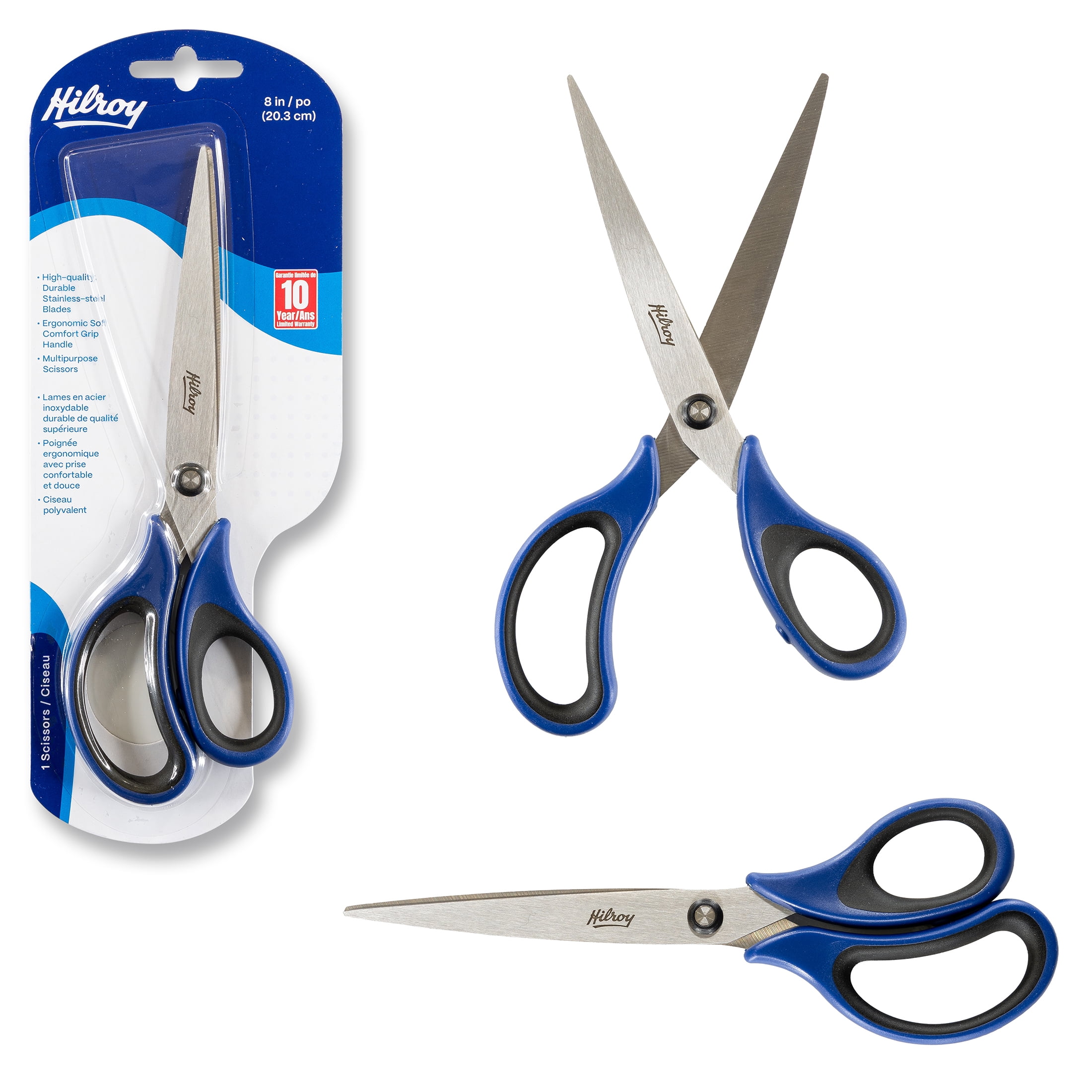 Hilroy Stainless Steel 7-Inch Scissors, Multipurpose Scissors, Blue Handles