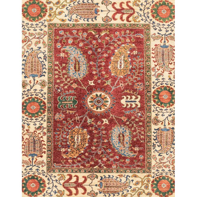 Ahgly Company Indoor Rectangle Abstract Red Oriental Area Rugs, 4' x 6'