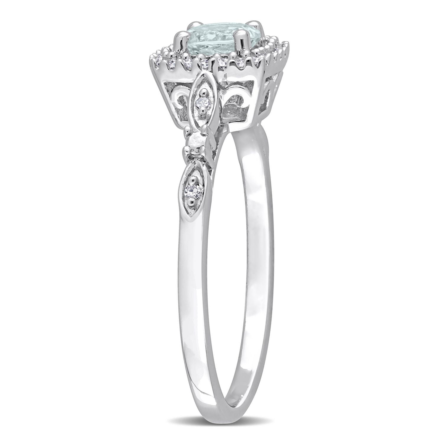 Bague de fiançailles auréole de Miabella avec 3/8 carat PBT de aigue-marine et 1/10 carat PT de diamant en argent sterling