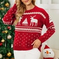 thumbnail image 4 of Fartey Chandails de Noël pour Femmes Mignon Renne Flocon de Neige Vacances Laid Chandail Tricoté Ample Confortable Automne Manches Longues Col Rond Chandail Chandails Rouge G, 4 of 8
