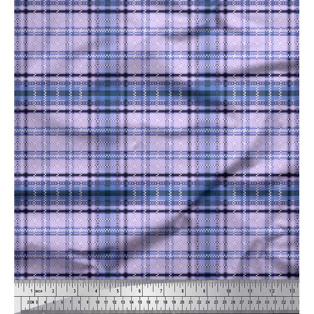 Soimoi Silk Fabric Window Pane Check Print Fabric by The Yard 42 Inch Wide
