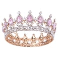 thumbnail image 4 of maskred Alloy Exquisite Craft And Detailed Carved Wedding Hair Crown For Brides Rhinestone Tiaras And Crowns Gold  + pink 5Set, 4 of 6