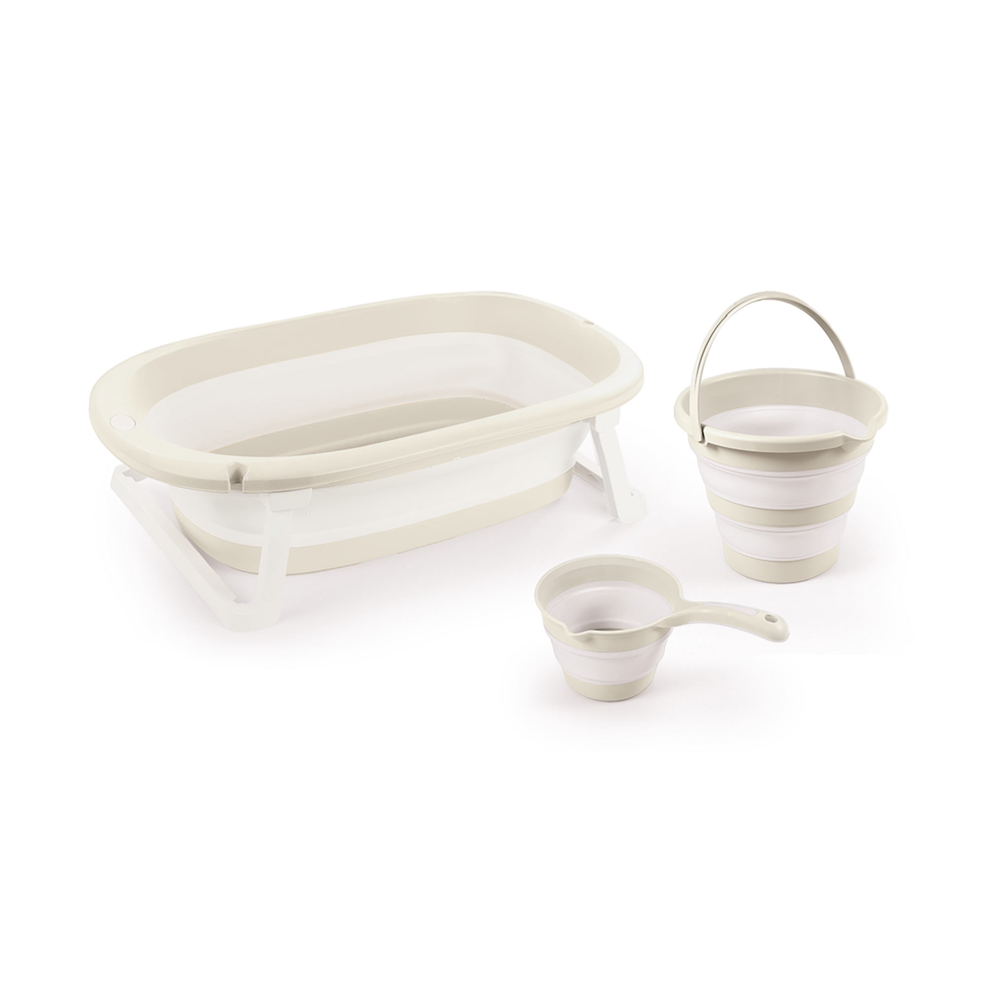 Dolu Nuve 3-Piece Foldable Baby Bath Set, Infant Tub, Bucket & Rinse Cup, Beige