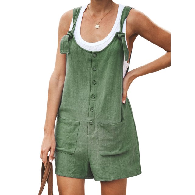 MAWCLOS Combishort pour Femmes Couleur Unie Combinaisons Bretelles Réglables Jeans Pantalons Bretelles en Denim Vert Armée S