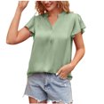thumbnail image 1 of Women's V Neck Blouse Short Ruffle Sleeve Ladies Work Shirts Solid Color Casual Comfy Summer Tops Office Blouses Tunics, 1 of 5