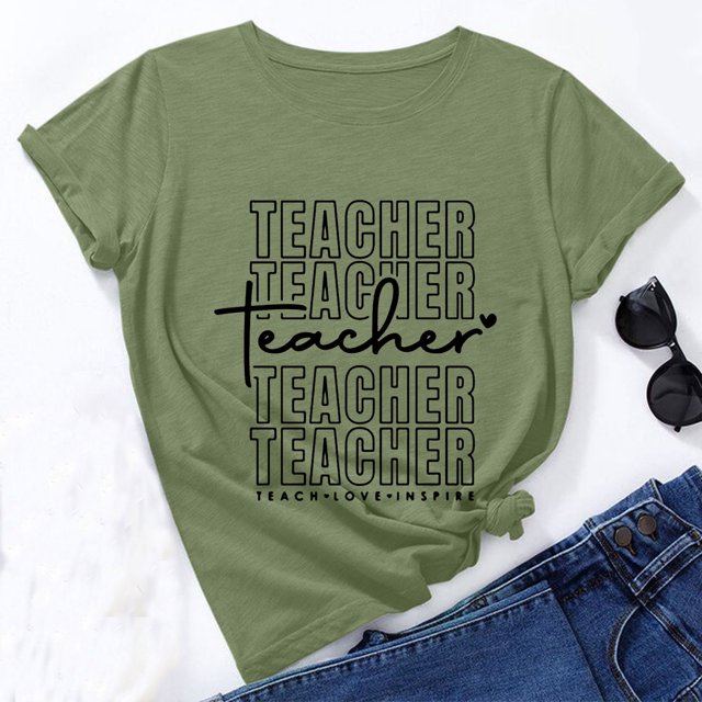 SMihono Hauts pour Femmes Été Chic Décontracté Mode pour Femmes Ample Col Rond Chandail à Enfiler de Base Fête des Enseignants Mignon Imprimé Manches Courtes Haut T-Shirt T-Shirt Oversize pour Femmes 2023