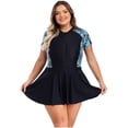 thumbnail image 3 of Haitryli Women Plus Size One Piece Swimsuit Short Sleeve Rash Guard Swimming Dress Modest Beach Bathing Suit Blue XL, 3 of 7