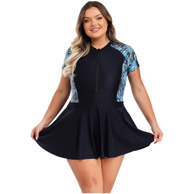 Rswnyirn Robe de Bain Rembourrée à Manches Courtes pour Femmes, Fermeture Éclair avant, Maillot de Bain d'Été une Pièce, Bleu, 5TG