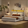 thumbnail image 2 of YUSAZENS King Size Bed Frame, Button Tufted Upholstered Headboard Platform Bed with Charging Station and Bookcase, Easy Assembly Bed Frame With Light, Noise-free, Stable, No Box Spring Needed, 2 of 8