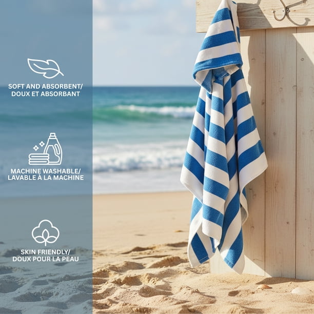Mainstays Kids Reversible Hooded Towel, Blue Stripe, 1 Piece, 24