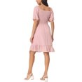 thumbnail image 3 of INSPIRE CHIC Women's Summer Square Neck Puff Short Sleeve Smocked Back Ruffle A-Line Casual Dress XL Pink, 3 of 6