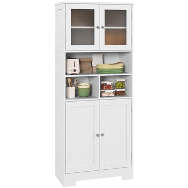 HOMCOM Armoire de Rangement Moderne pour Garde-Manger de Cuisine avec Portes en Verre Blanc