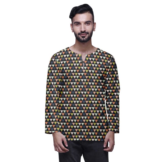 Atasi Printed Keyhole Nack Short Kurta Men ShirtWith Long Sleeves For Men