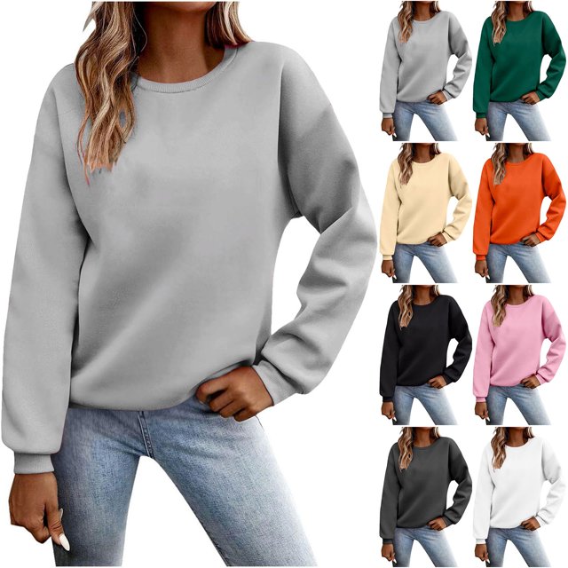 Sentmoon Hauts à Manches Longues pour Femmes Col Ras du Cou Hauts pour Femmes Chic Décontracté Ample Couleur Unie Vêtements d'Automne Doux et Confortable pour la Mode d'Automne Gris Foncé TG