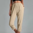 thumbnail image 1 of LSLJS Women Casual Solid Color Pockets Elastic Waist Comfortable Straight Calf-Length Pants, 1 of 7