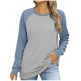 thumbnail image 1 of MeetoTime Hauts à Épaules Tombantes Mode pour Femmes T-Shirts en Polaire Col Rond Manches Longues Bloc de Couleur Automne, 1 of 7