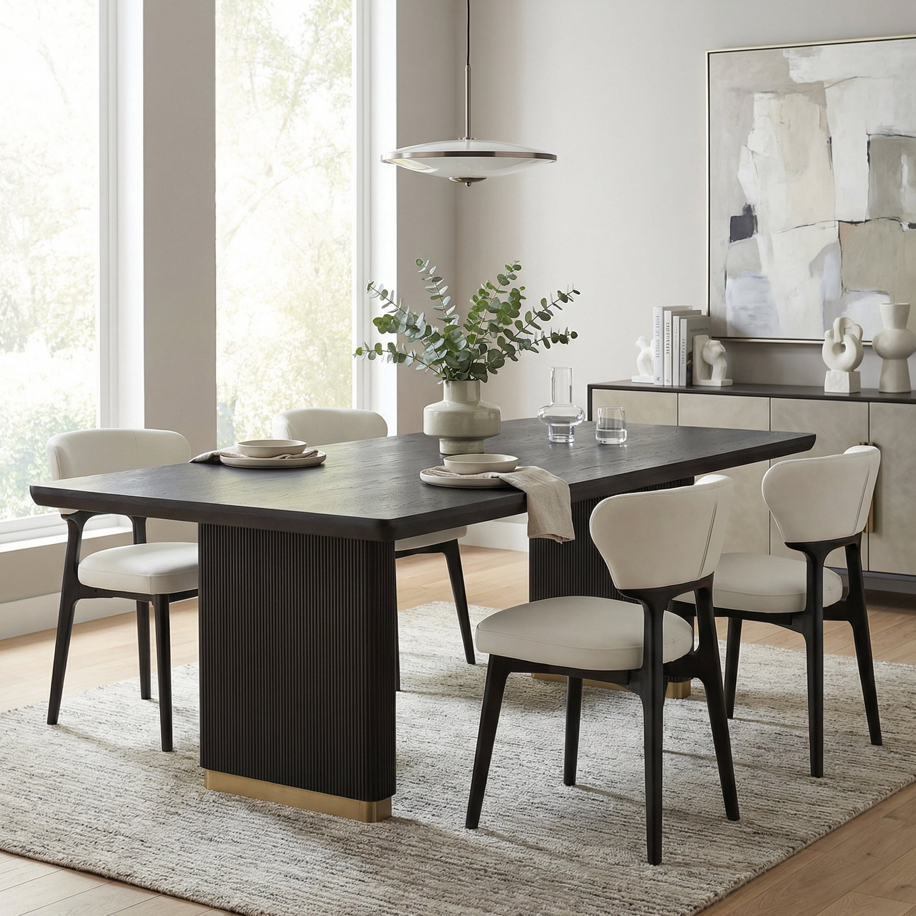 Noble House Solid Wood Dining Chairs Set of 2 Black Upholstered Kitchen Chairs