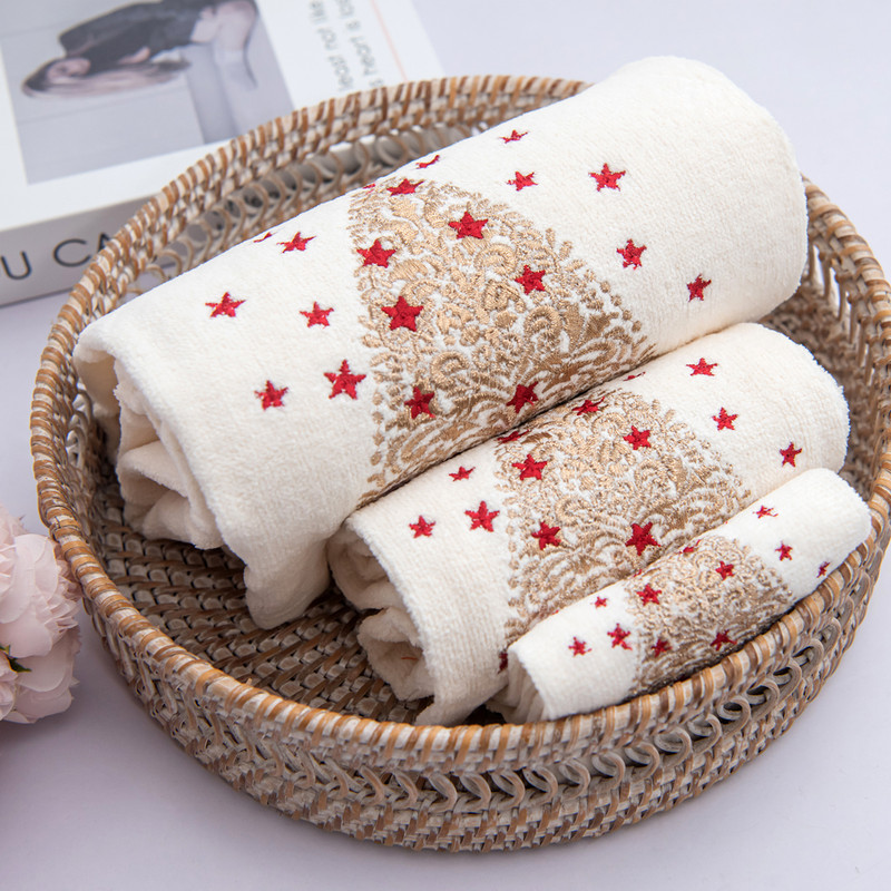 Marina Decoration Xmas Ensemble de Serviettes de Luxe Premium Ultra Doux 100 % Coton Brodé Moderne de Noël 3 Pcs