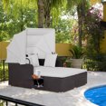 thumbnail image 2 of Topbuy Lit de Jour d'Extérieur avec Auvent Rétractable, Blanc Cassé, Rotin PE, Chaise Longue, 2 of 9