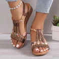 thumbnail image 3 of KAMUCC Women's Sandals with Wedge Design High Heel Rhinestone Bands and Elastic Strap Versatile for Outdoor and Beach, 3 of 5