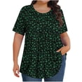 thumbnail image 3 of DDAPJ pyju Hauts Boho pour Femmes Grande Taille T-Shirts Graphiques Floraux Col Rond Manches Courtes Blouse d'Été Décontractée Tunique Coupe Ample Chemise Cache-Ventre Vente à Durée Limitée Vert Foncé TTG, 3 of 9