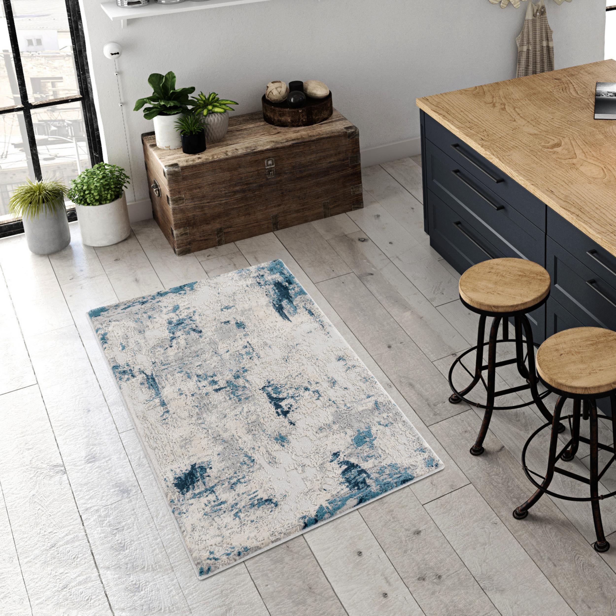 Tapis d'intérieur abstrait Rug Branch Vogue 2' x 5' (taille exacte : 2'3" x 5'), bleu crème, contemporain - Entrée, couloir, salle de bain et cuisine