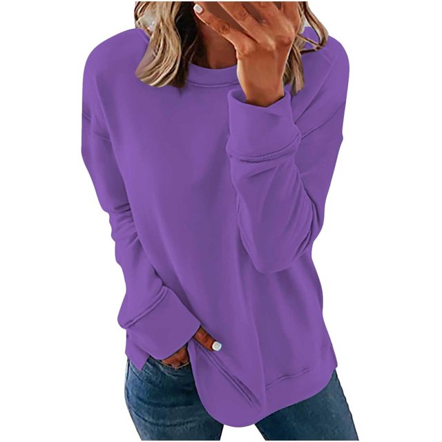 Chandails de Compression à Manches Longues pour Femmes Col Ras du Cou Unis Plus Chandail Surdimensionné Coupe Ample Pulls Tendance Hauts Légers pour Femmes Grande Taille Gris m
