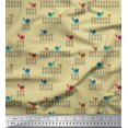 thumbnail image 1 of Soimoi Rayon Fabric Picket Fence & Bird Artistic Printed Fabric 1 Yard 56 Inch Wide, 1 of 1