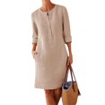 thumbnail image 1 of Robe Maxi Basique en Coton et Lin Style Bohème pour Femmes Col Ras du Cou Manches Mi-Longues Tenue Quotidienne, 1 of 9