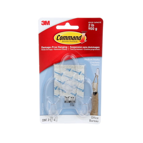 Command™ Hooks 17091CLR-OFEF, Clear, 3 Hooks/6 Strips/Pack