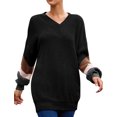 thumbnail image 3 of Women Stripe Colorblock Lantern Long Sleeve V Neck Sweater, 3 of 4