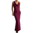 thumbnail image 1 of Robe Élégante d'Été en Satin pour Femme, Dos Nu, Sans Manches, Col Bénitier, Soirée, Formelle, Maxi, Rose Rouge, TG, 1 of 9