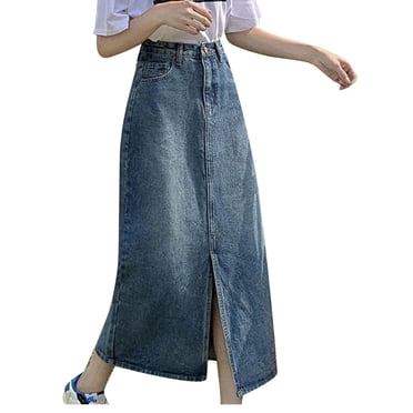 Mrat Jupe en Tulle pour Femme Jupe de Printemps et d'Été pour Femme avec Jupe Robe en Denim Jupe à Poches Taille Élastique Longueur Fluide Jupe Crayon Jupe Décontractée Mi-Longue Bleu G